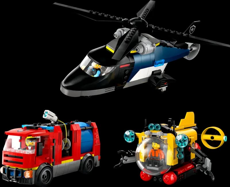 LEGO 60462 Zestaw z helikopterem, wozem strażackim i łodzią podwodną