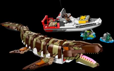 LEGO 76974 Misja na łodzi i model mozazaura